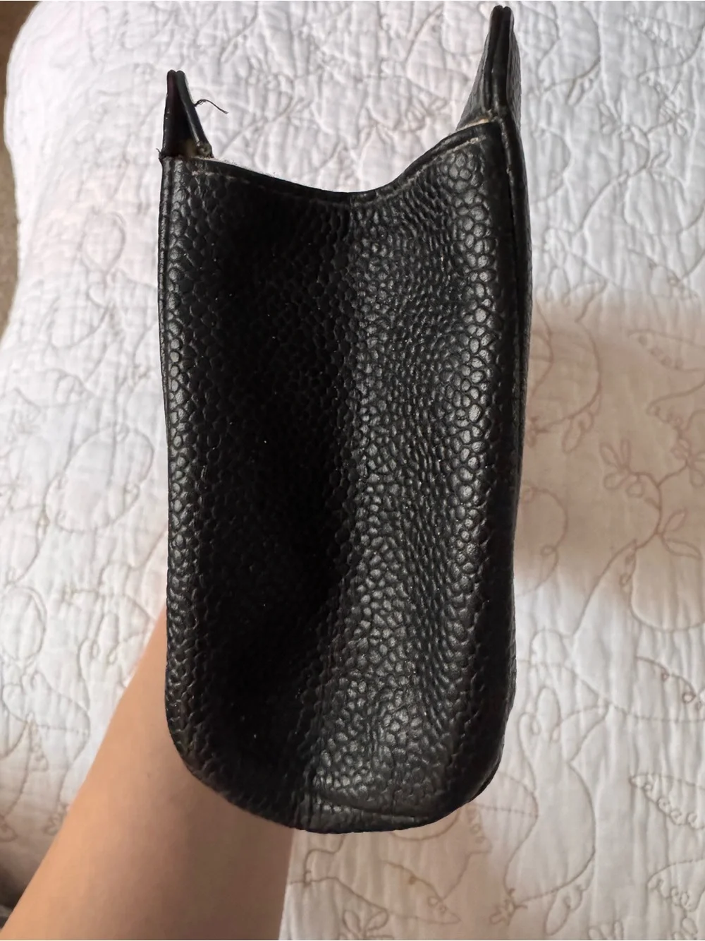 CHANEL Black Caviar Leather Cosmetic Pouch with CC Logo